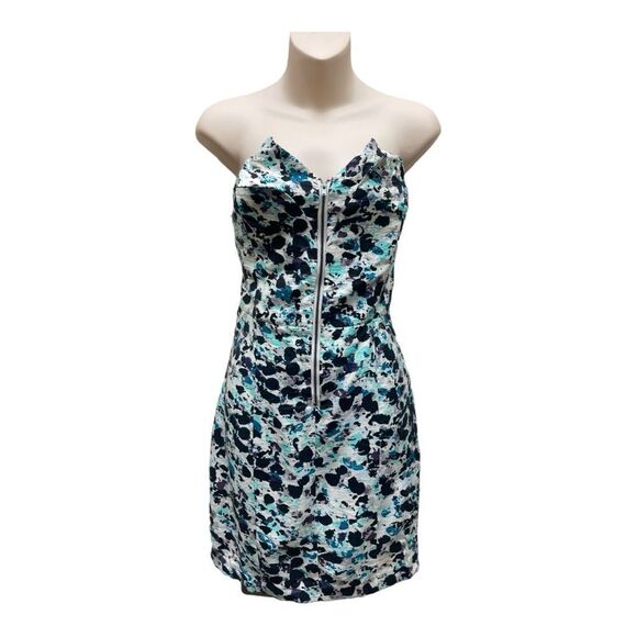 NWT BCBG Generation Blue Sleeveless Mini Floral Cocktail Dress Zipper Sz 8 - Picture 1 of 7